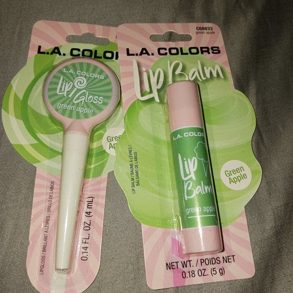 NEW! L.A COLORS Green Apple Scented Lip Gloss and Balm Set - Picture 1 of 3